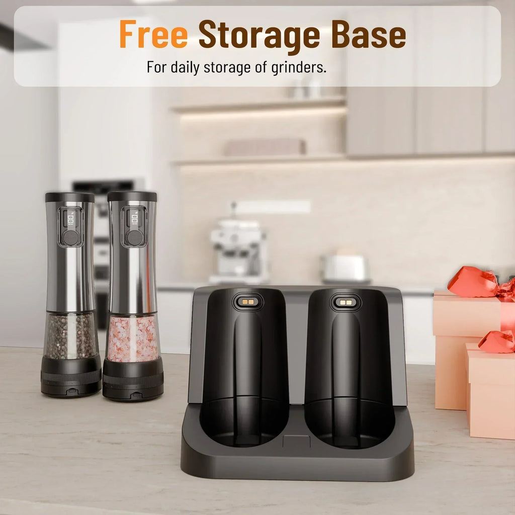 GrindSmart Salt and Pepper Grinder Set — Rechargeable, Adjustable Grind Settings