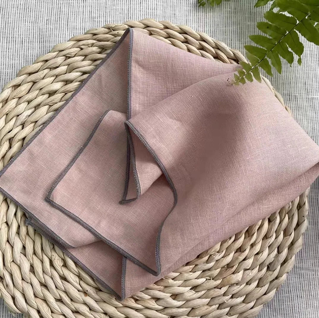 Astra Linen Napkins — Delicate Gray Border Trim