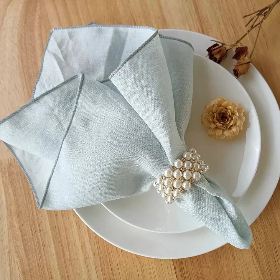Astra Linen Napkins — Delicate Gray Border Trim