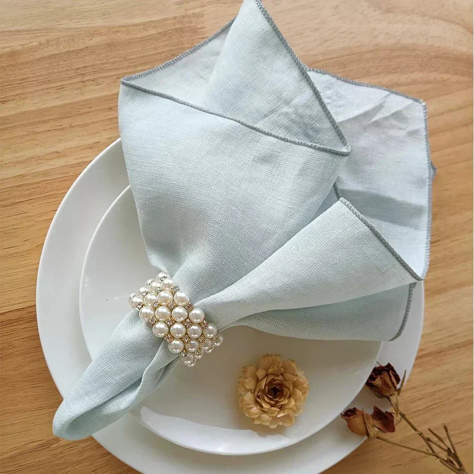 Astra Linen Napkins — Delicate Gray Border Trim