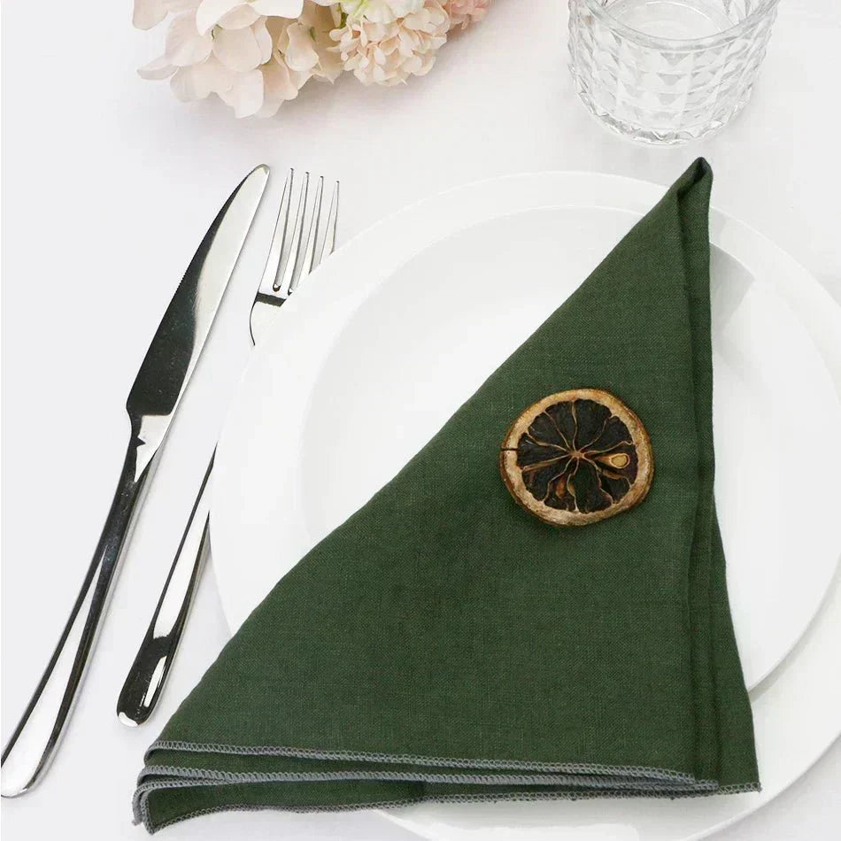 Astra Linen Napkins — Delicate Gray Border Trim