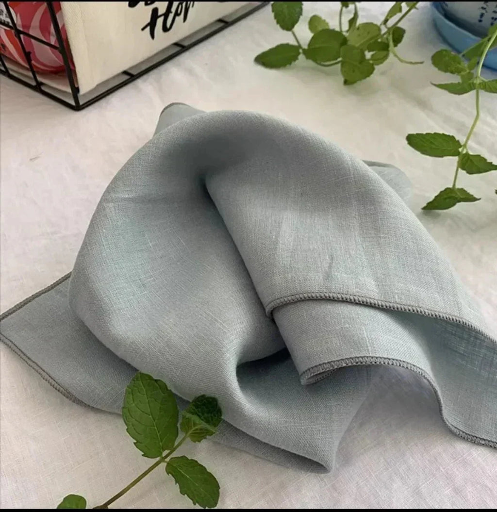 Astra Linen Napkins — Delicate Gray Border Trim