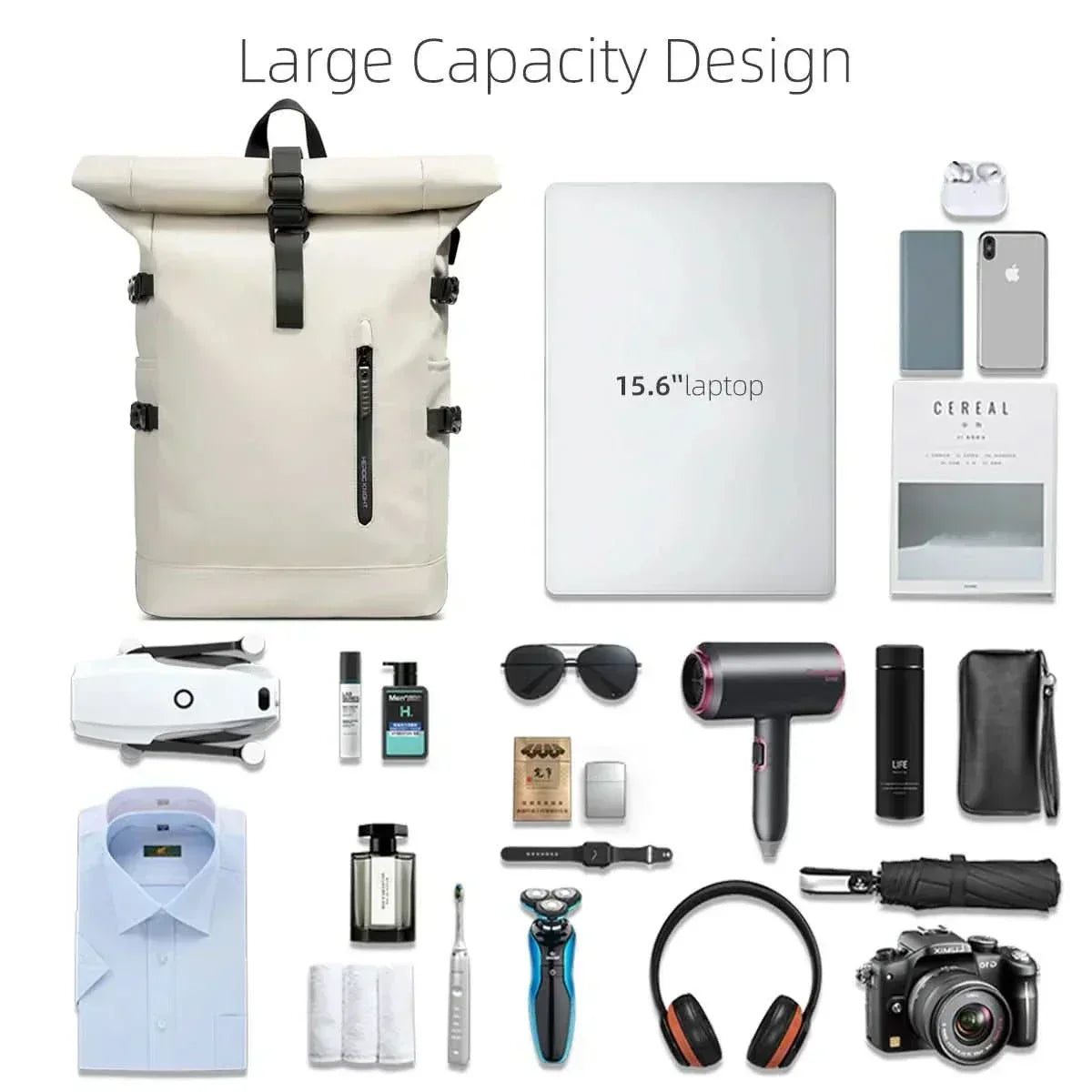TrailMate Expandable Roll-Top Backpack — Large Capacity, Dedicated Laptop Compartment