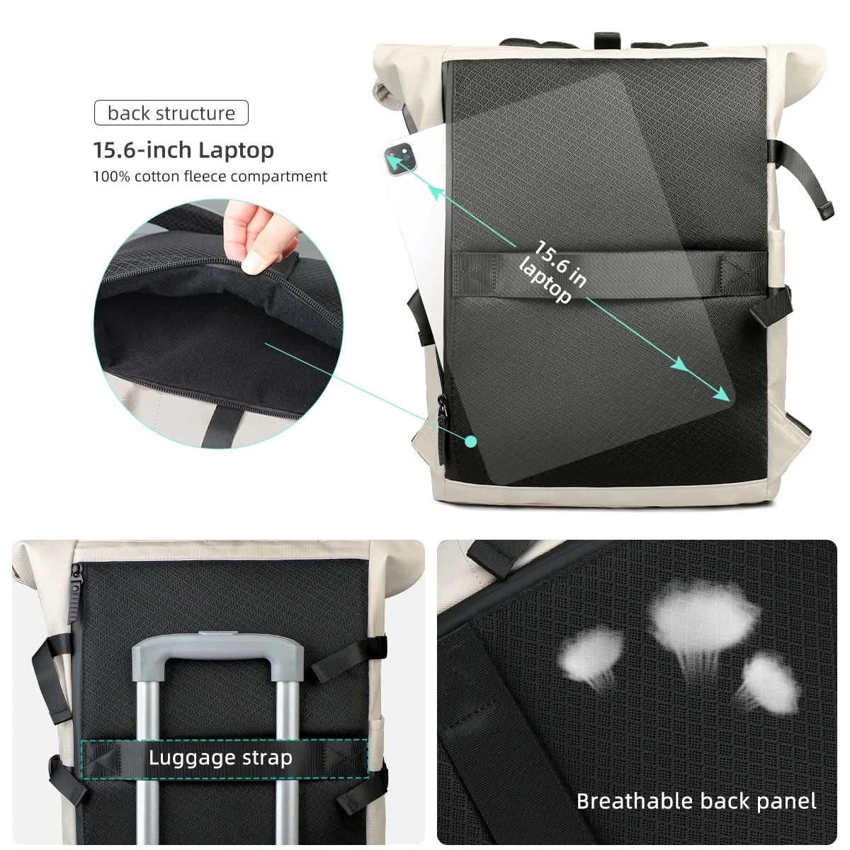 TrailMate Expandable Roll-Top Backpack — Large Capacity, Dedicated Laptop Compartment
