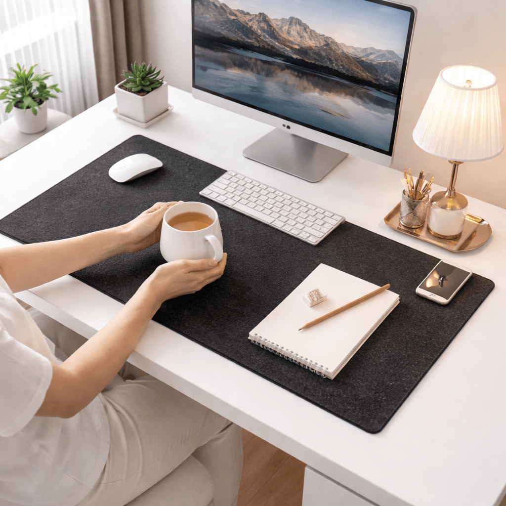 PureDesk Schreibtischunterlage aus weichem Filz – Ergonomische Handgelenkauflage & rutschfeste Unterseite
