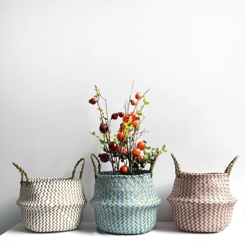 AuroraWeave Handmade Foldable Willow Plant Basket — Boho Style