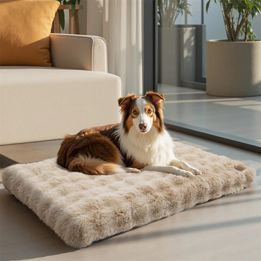 Cama de felpa gruesa de lujo CozyPaw — Acolchado reforzado, funda repelente al agua
