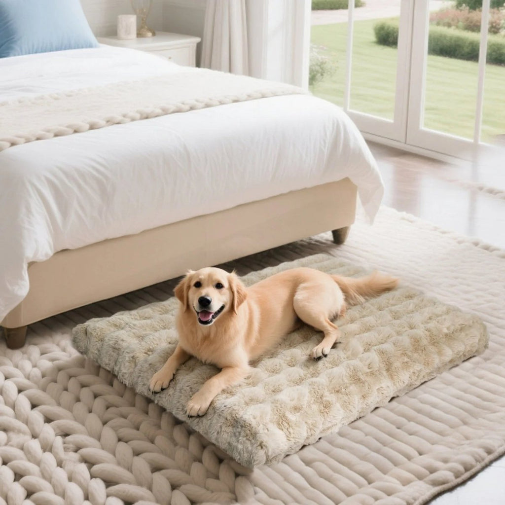 Cama de felpa gruesa de lujo CozyPaw — Acolchado reforzado, funda repelente al agua