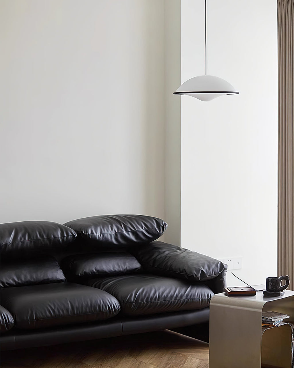 Novara | Minimalist UFO Pendant Light With Black Trim