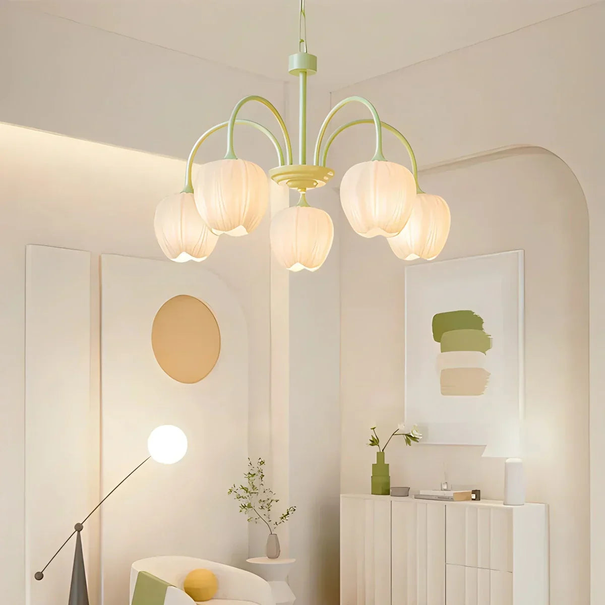 Romantic Tulip Chandelier In Matcha Green Finish | Ventumra