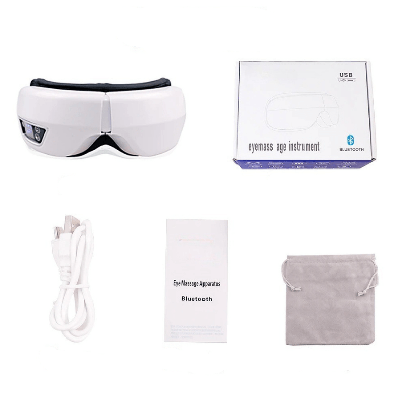 LuminaFlex מכשיר עיסוי עיניים 6D — לחץ אוויר, חימום, רטט, Bluetooth, עיצוב מתקפל