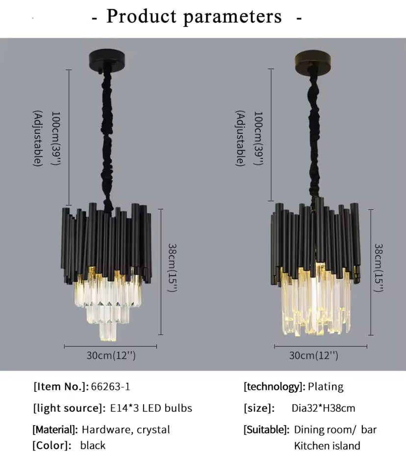 Lyrae Noir Crystal Pendant Light In Aluminum Fixture