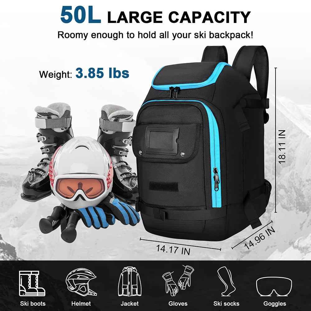 SummitCarry 50-Liter Waterproof Ski Boot Backpack — Rugged Transit Bag