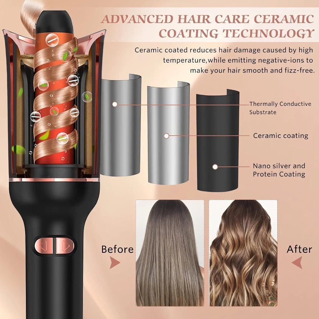 CurlNova Automatic Ceramic Curling Iron — Motorized Rotating Barrel