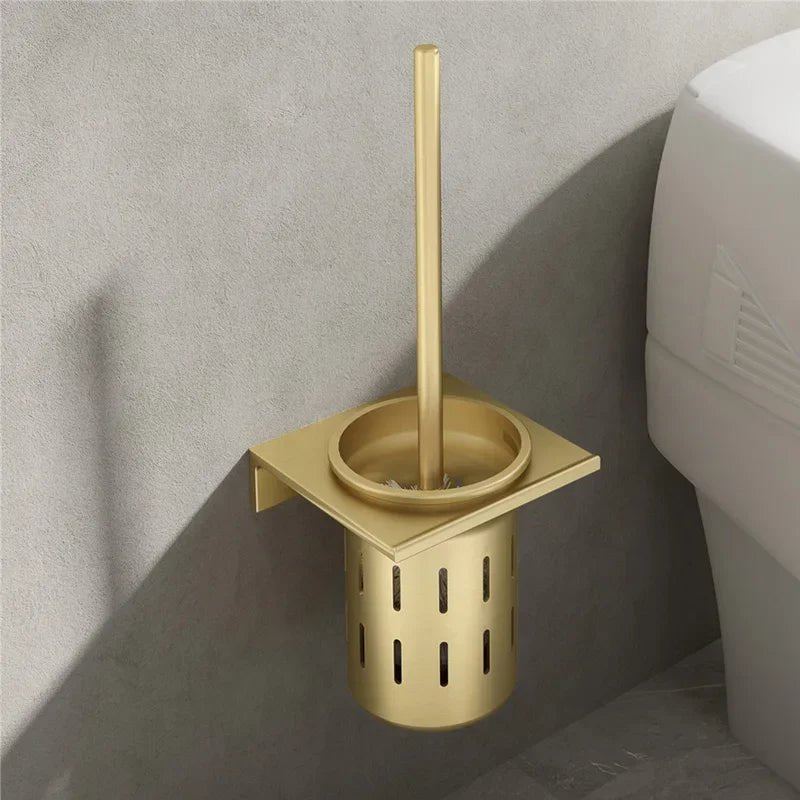 AureaLine Wandmontiertes Toilettenbürsten-Set – Gebürstetes Gold