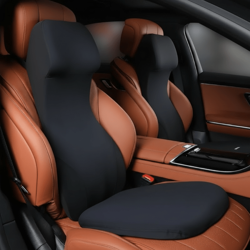 DriveEase Integrated Car Neck and Lumbar Support Cushion — Memory Foam Core