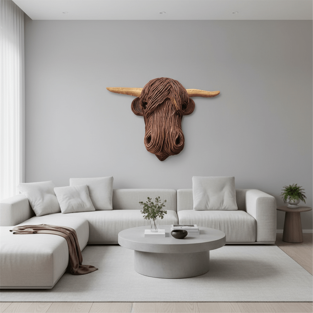 Ridgewood Rustic Cow Head Wall Decor — 63 x 53 cm with Integrated Hanging Bracket