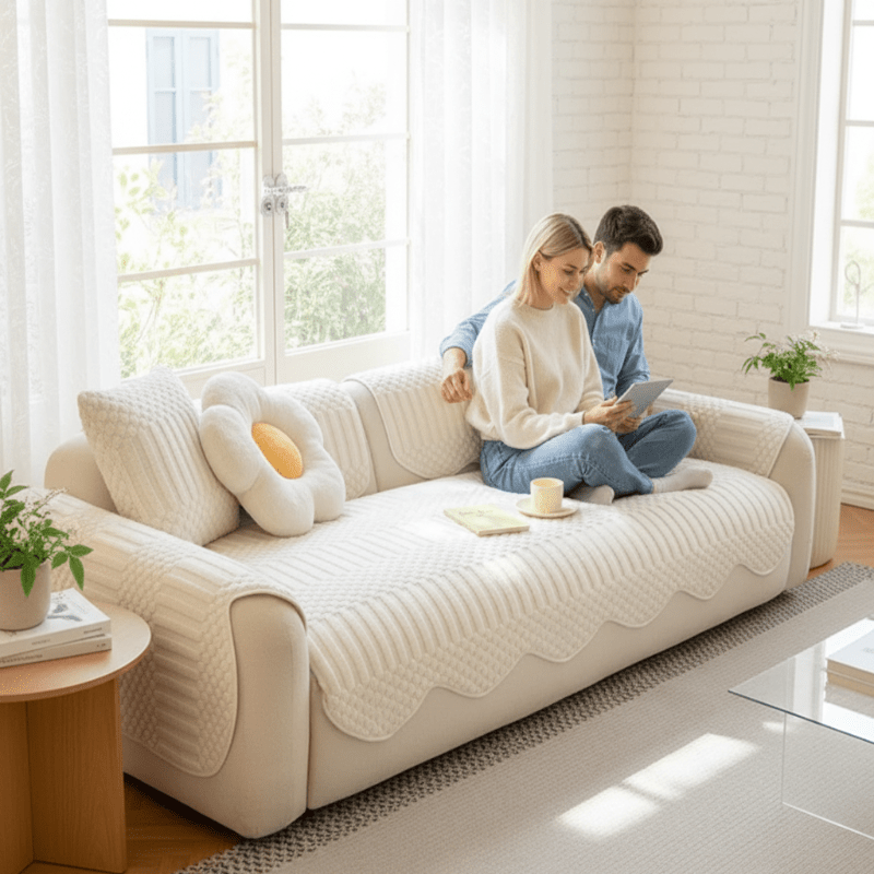 Cozy Cloud Thick Tuft Fleece Sofa Cover — Dense Pile, Upholstery Protector