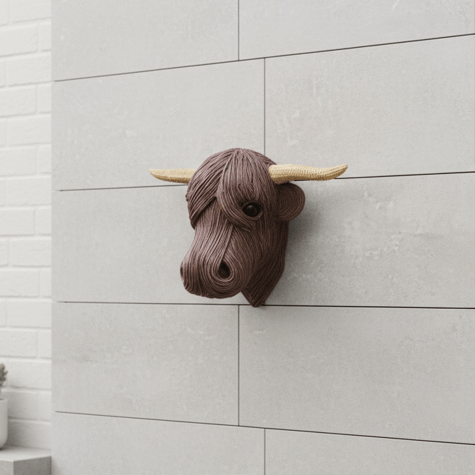 Ridgewood Rustic Cow Head Wall Decor — 63 x 53 cm with Integrated Hanging Bracket