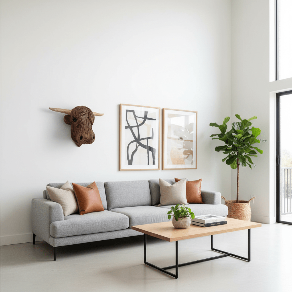 Ridgewood Rustic Cow Head Wall Decor — 63 x 53 cm with Integrated Hanging Bracket