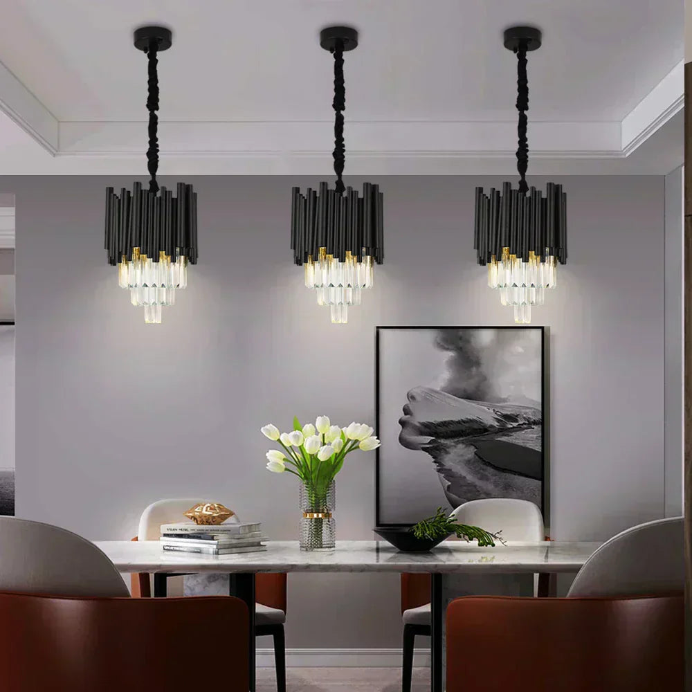 Lyrae Noir Crystal Pendant Light In Aluminum Fixture