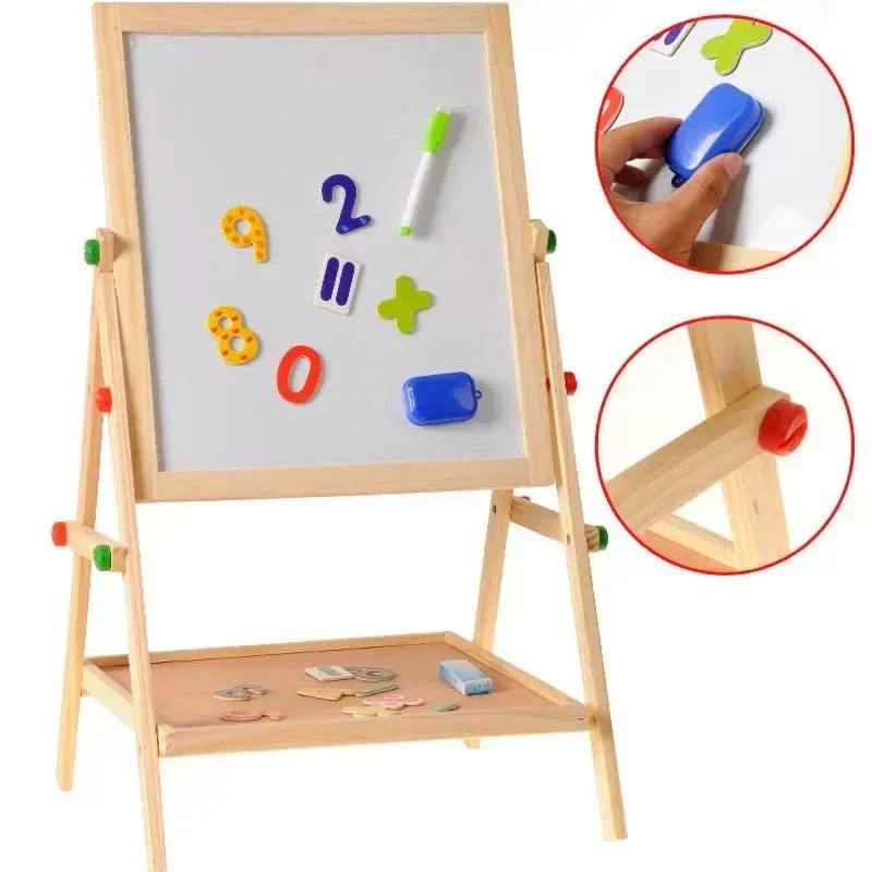 CreativeEase Magnetic Whiteboard and Chalkboard — Adjustable Wood Frame