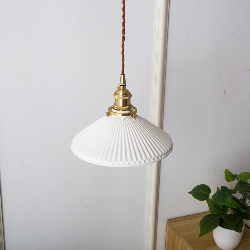Liora Nordic White Ceramic Pendant Light With Brass Holder