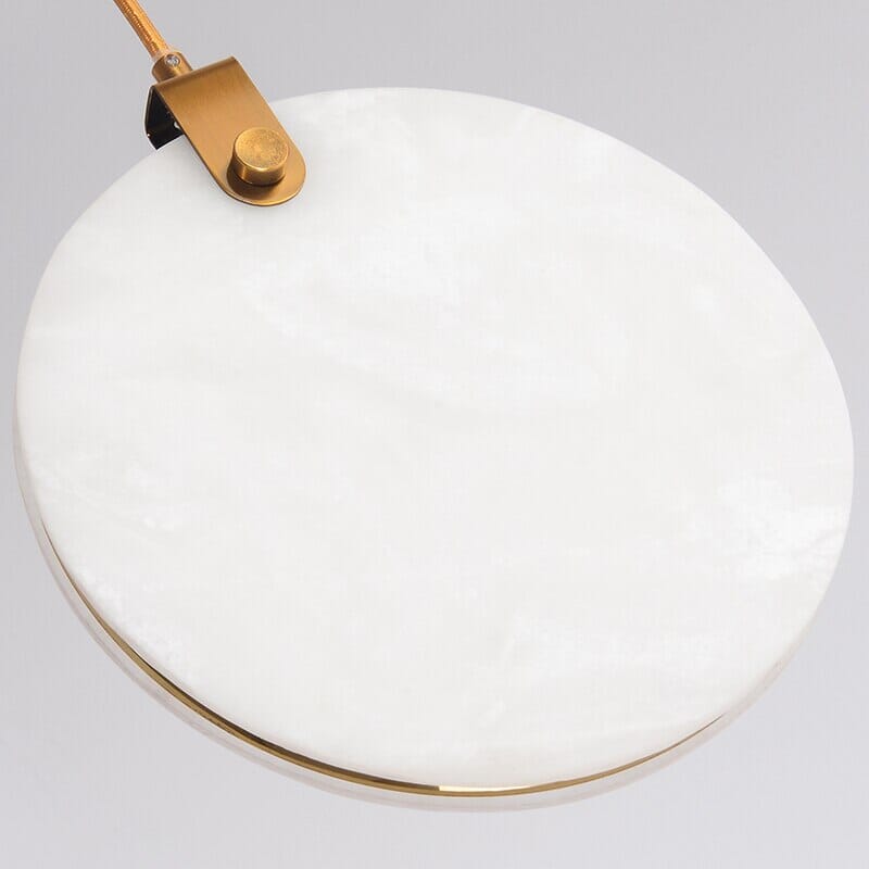 Round Marble Stone Pendant Light With White Resin Shade And Gold Accents