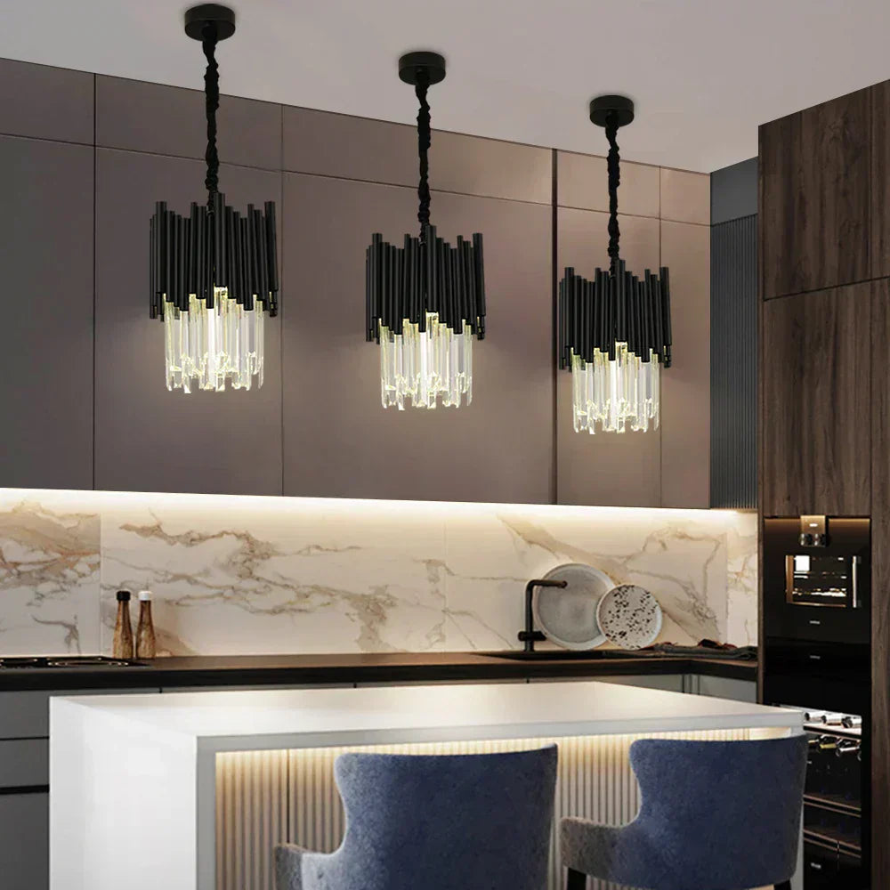 Lyrae Noir Crystal Pendant Light In Aluminum Fixture