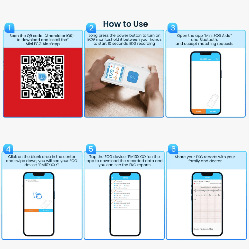 PulseTrack Bluetooth Electrocardiogram Device — Handheld Wireless App Sync