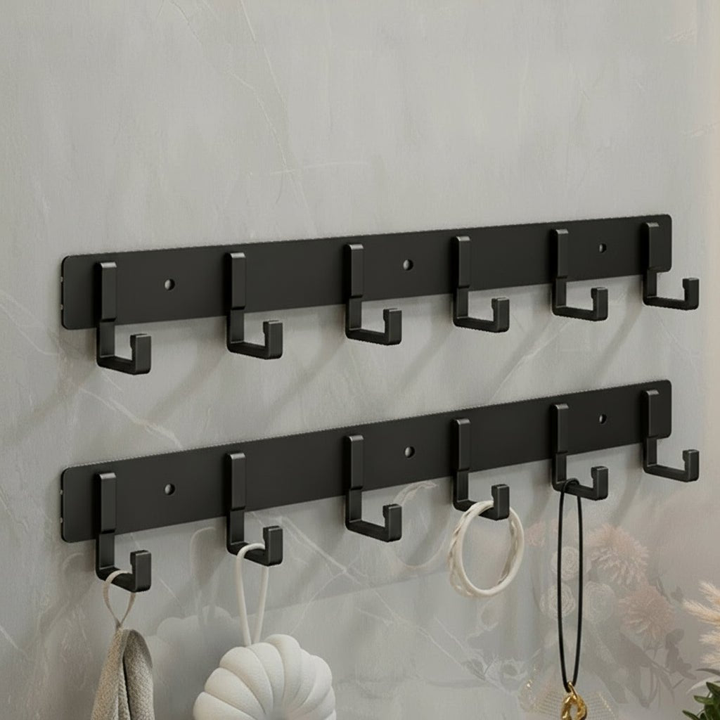 Wall Mounted Coat Rack — Stable Black Hooks, Heavy Duty Bracket
