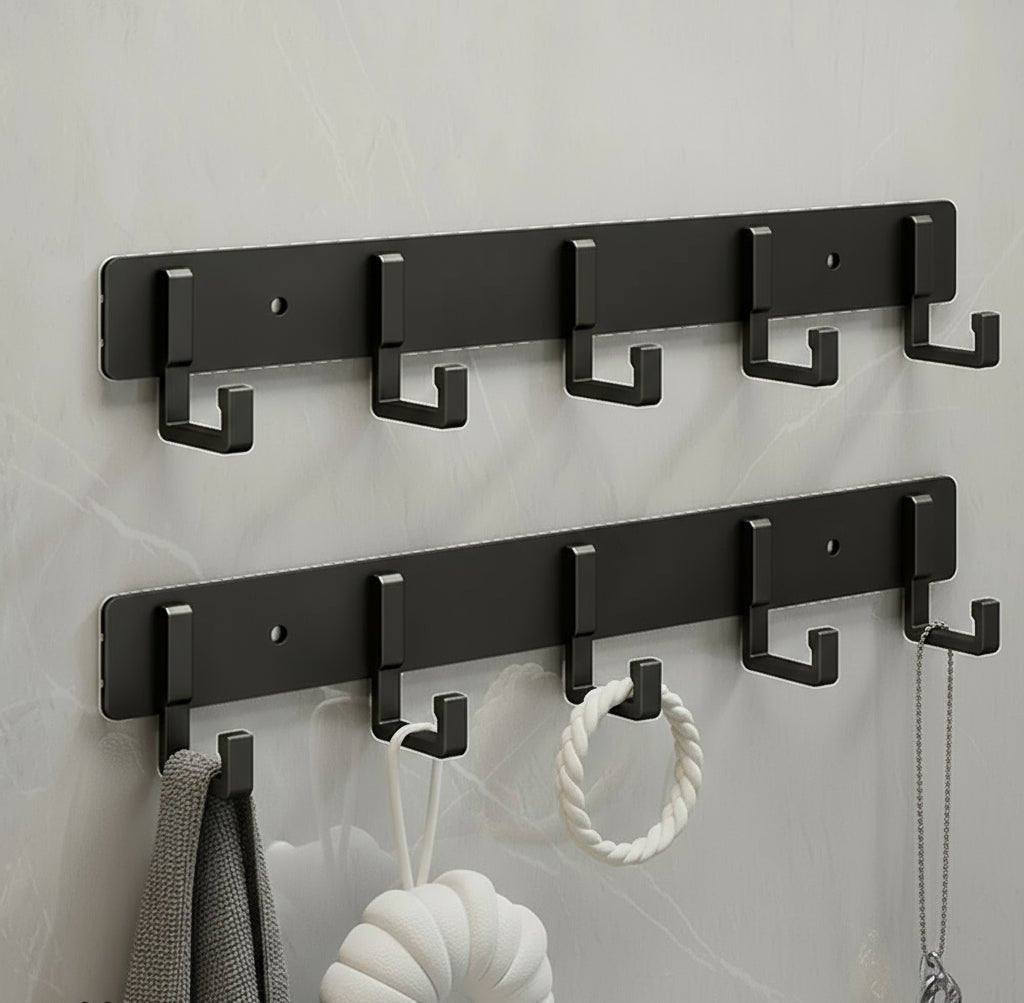 Wall Mounted Coat Rack — Stable Black Hooks, Heavy Duty Bracket