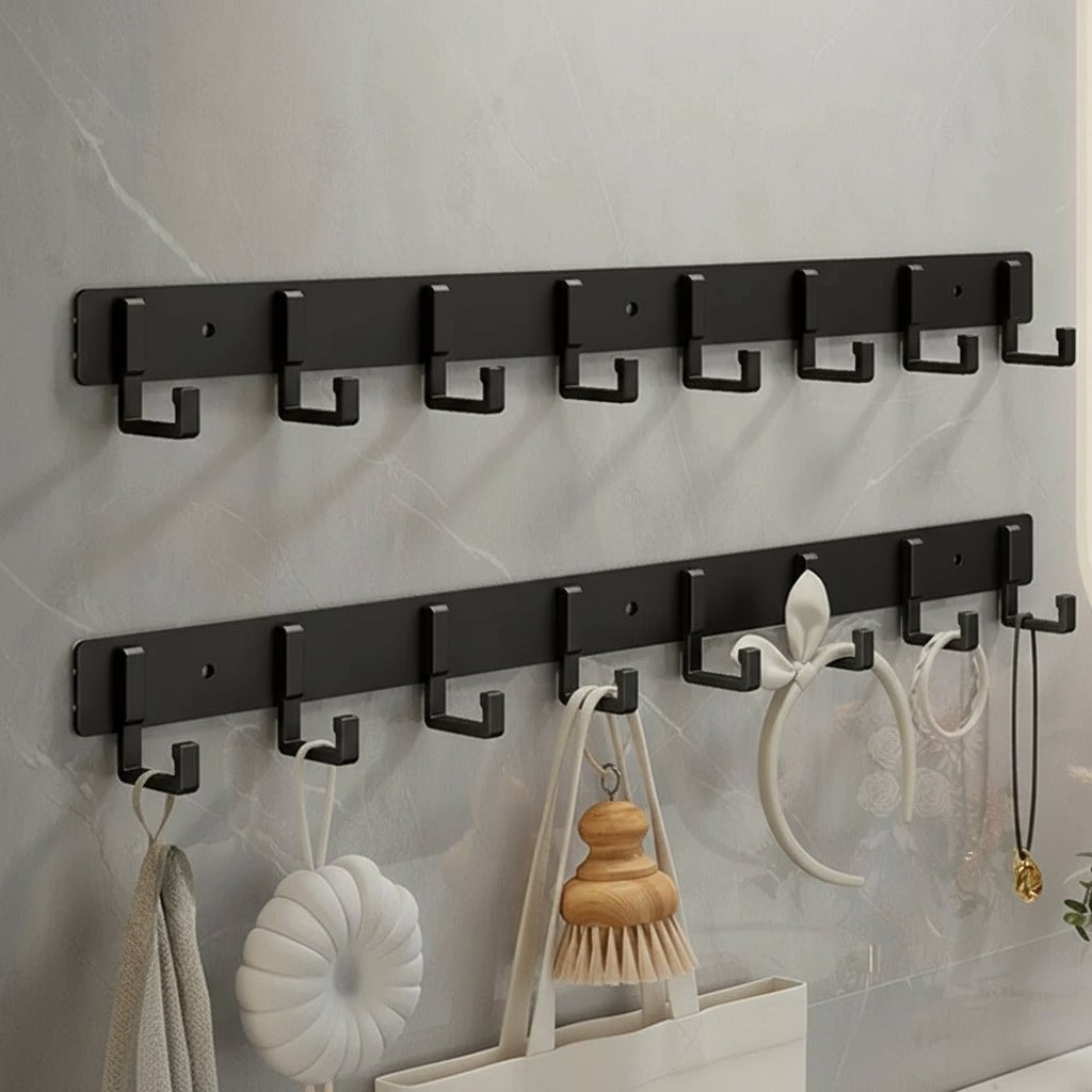 Wall Mounted Coat Rack — Stable Black Hooks, Heavy Duty Bracket