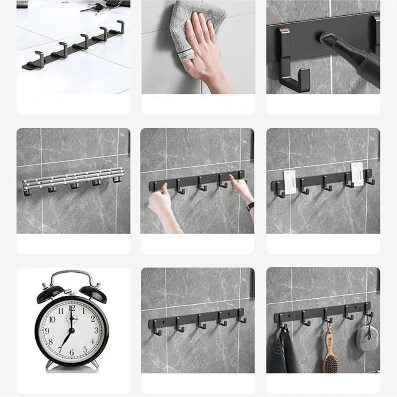 Wall Mounted Coat Rack — Stable Black Hooks, Heavy Duty Bracket