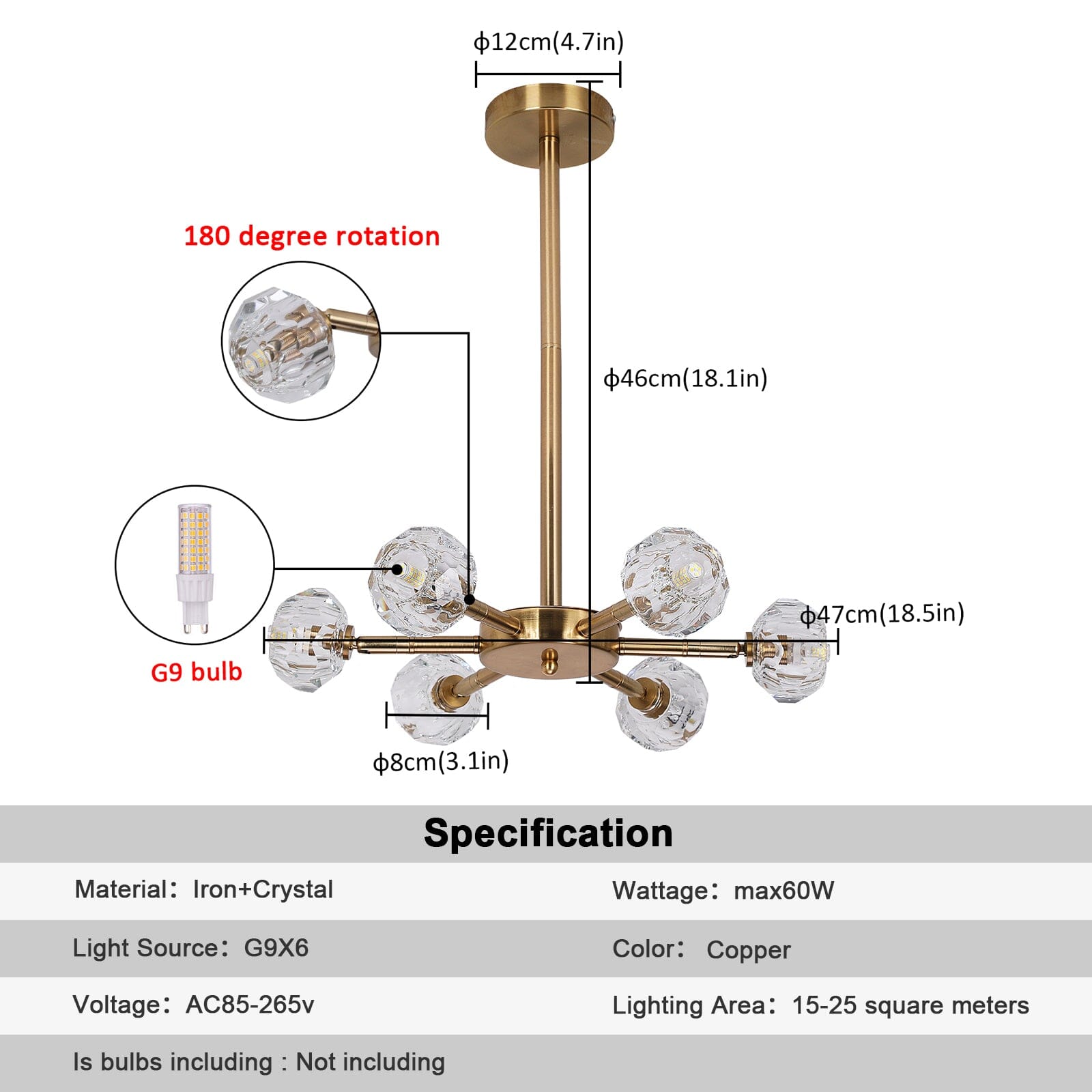 NovaLume Crystal LED Pendant Light With Metal Frame