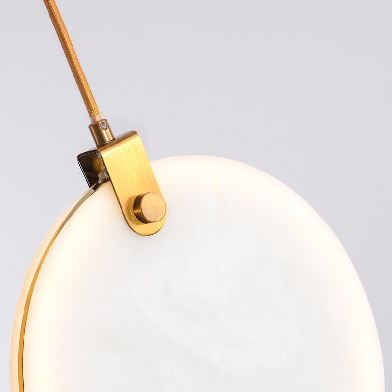 Round Marble Stone Pendant Light With White Resin Shade And Gold Accents