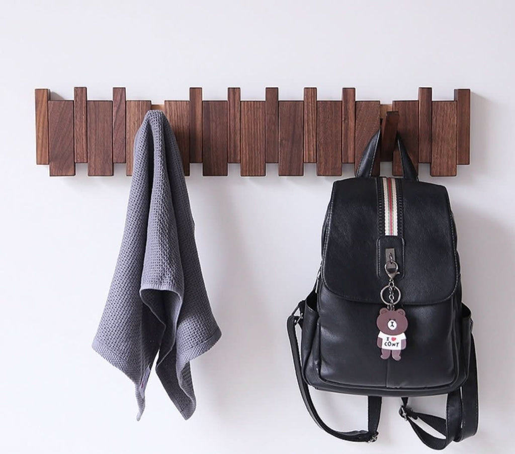 MelodyWood Piano-Style Wall Coat Rack — Handmade Folding Wooden Hooks