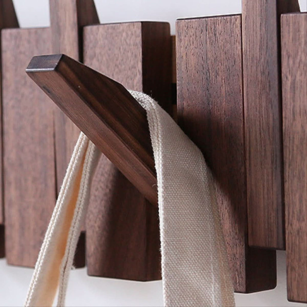 MelodyWood Piano-Style Wall Coat Rack — Handmade Folding Wooden Hooks