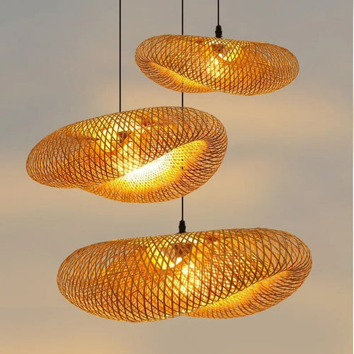 Arborra Bamboo Pendant Light With Rattan Shade Warm Glow