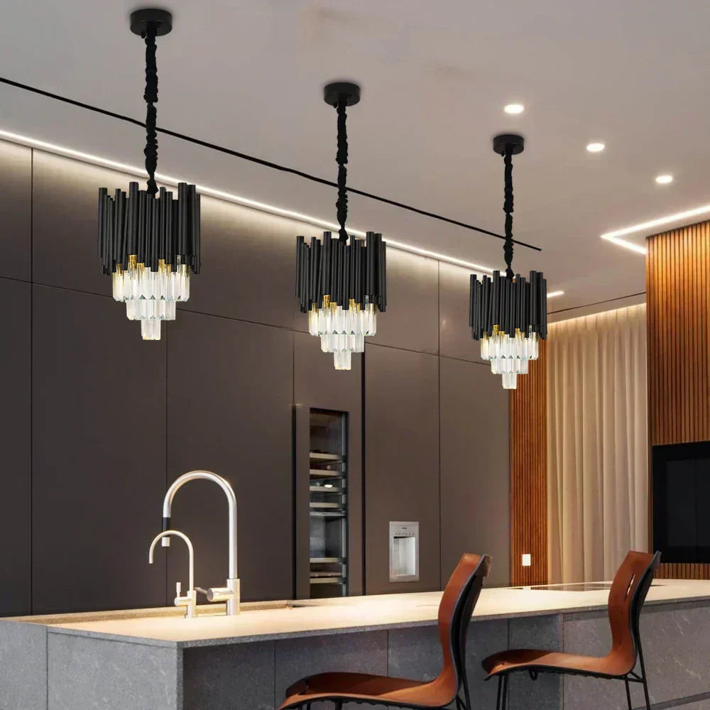 Lyrae Noir Crystal Pendant Light In Aluminum Fixture