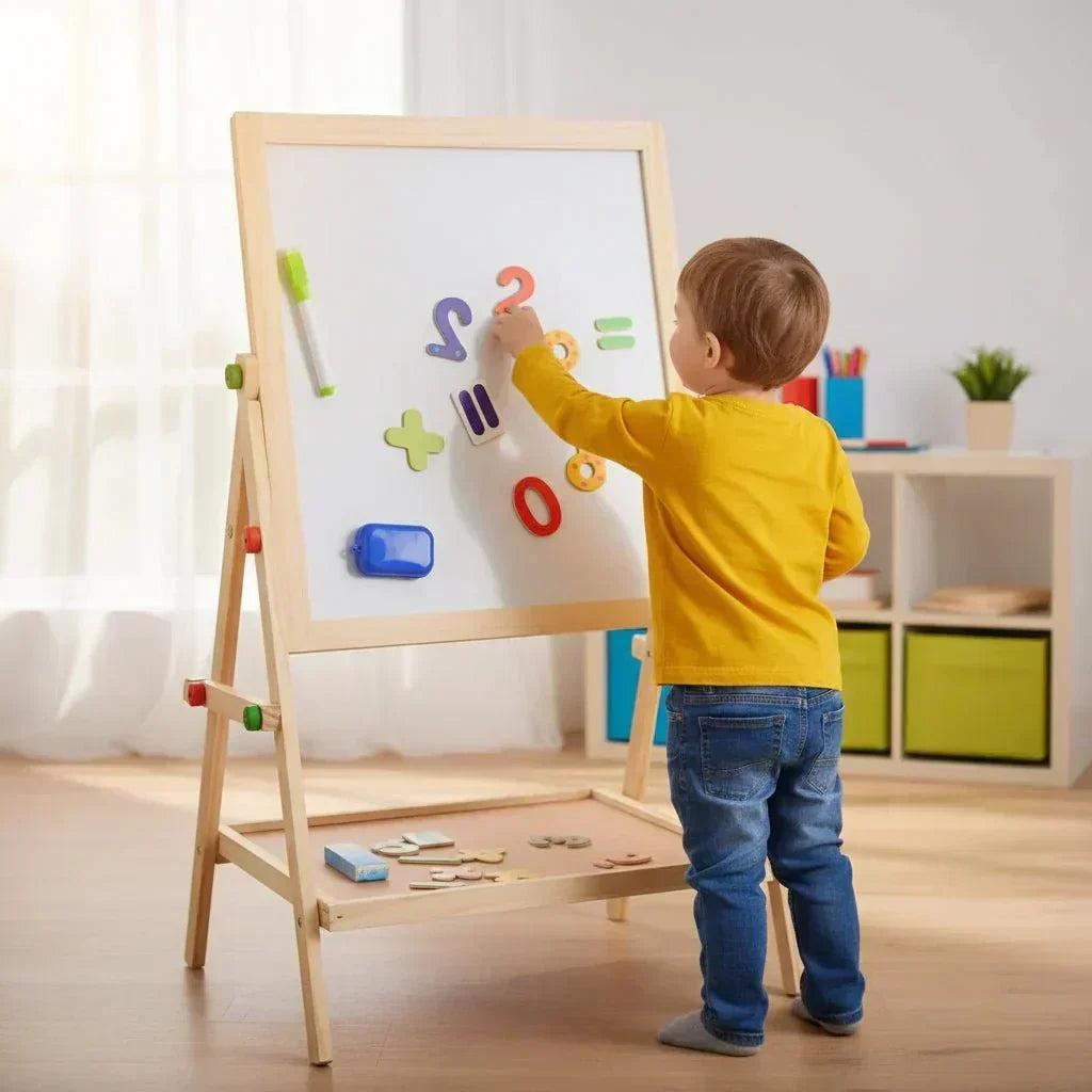 CreativeEase Magnetic Whiteboard and Chalkboard — Adjustable Wood Frame