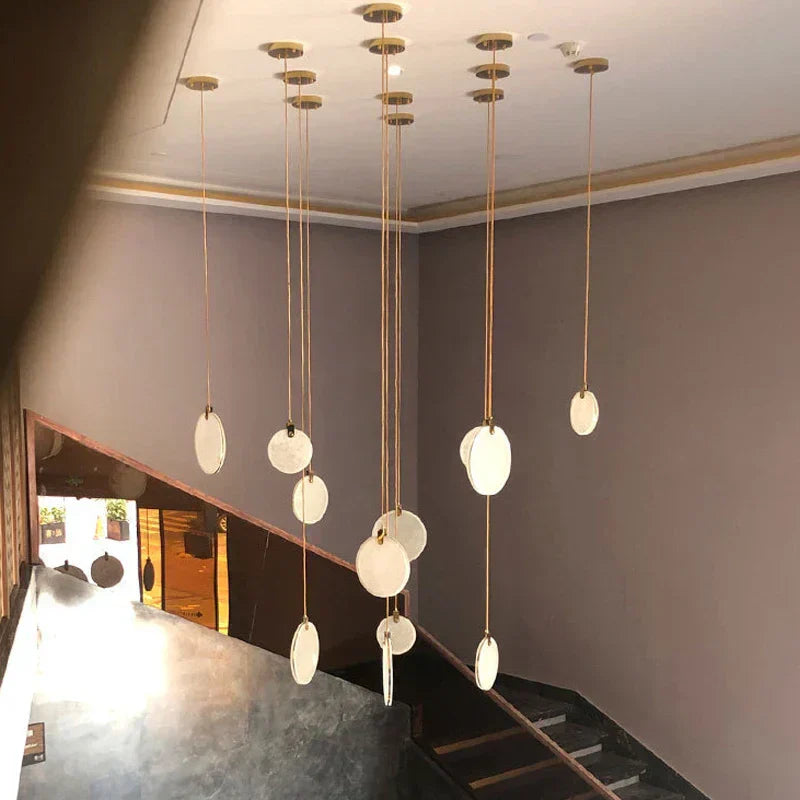 Modern Marble Crystal LED Long Pendant Lights for Living Rooms