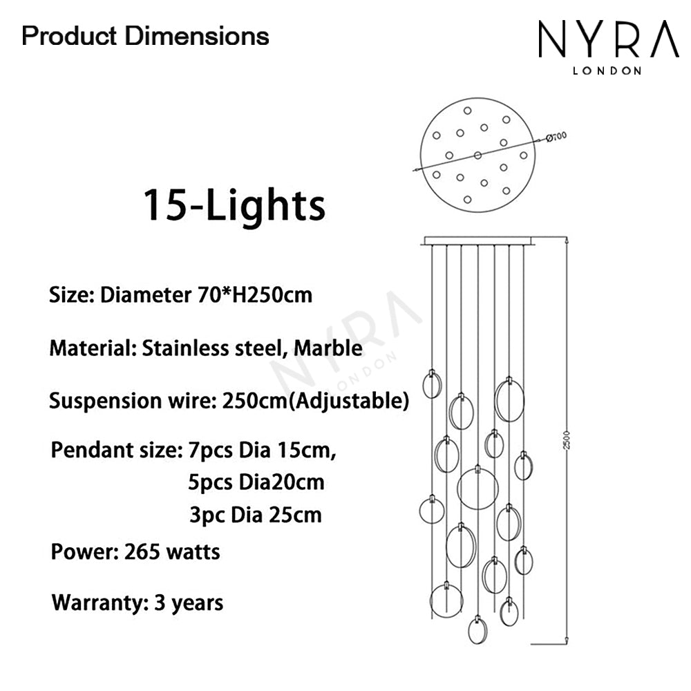 Aurea Marble Crystal Pendant Lights Modern LED Long