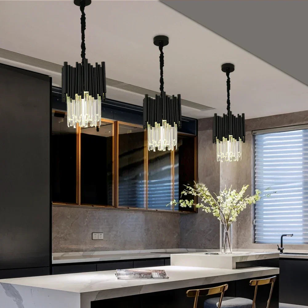 Lyrae Noir Crystal Pendant Light In Aluminum Fixture