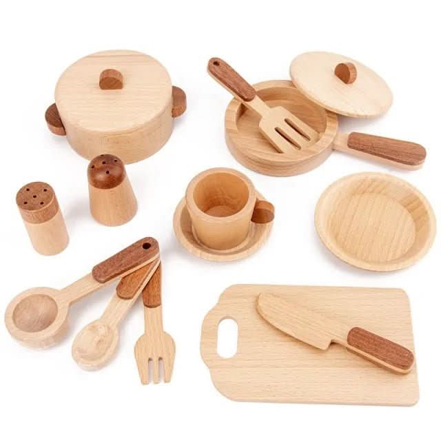 ForestNest Wooden Kids Kitchen — Tree Trunk Themed Role Play Toy, Ages 3+