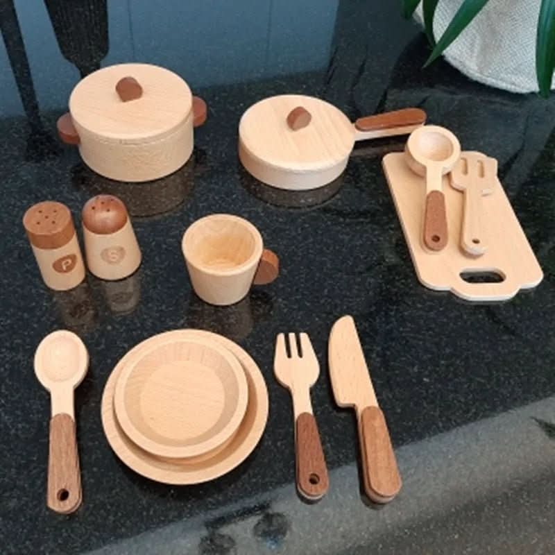 ForestNest Wooden Kids Kitchen — Tree Trunk Themed Role Play Toy, Ages 3+