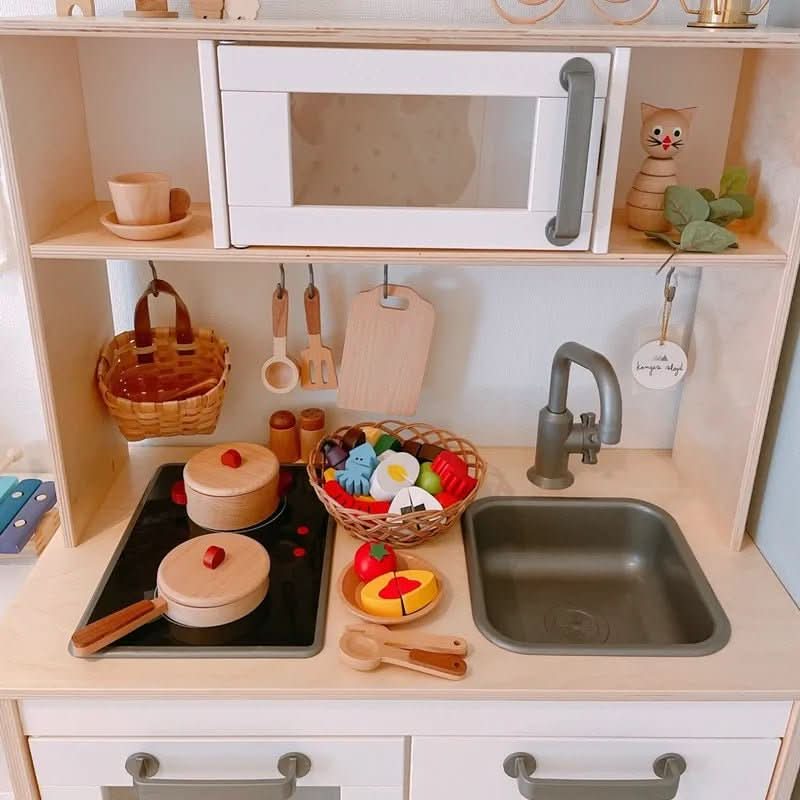 ForestNest Wooden Kids Kitchen — Tree Trunk Themed Role Play Toy, Ages 3+