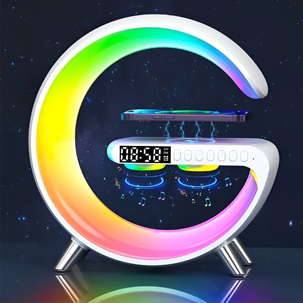 Lumira | G-Shaped Bedside Lamp With Wireless Charger & Clock
