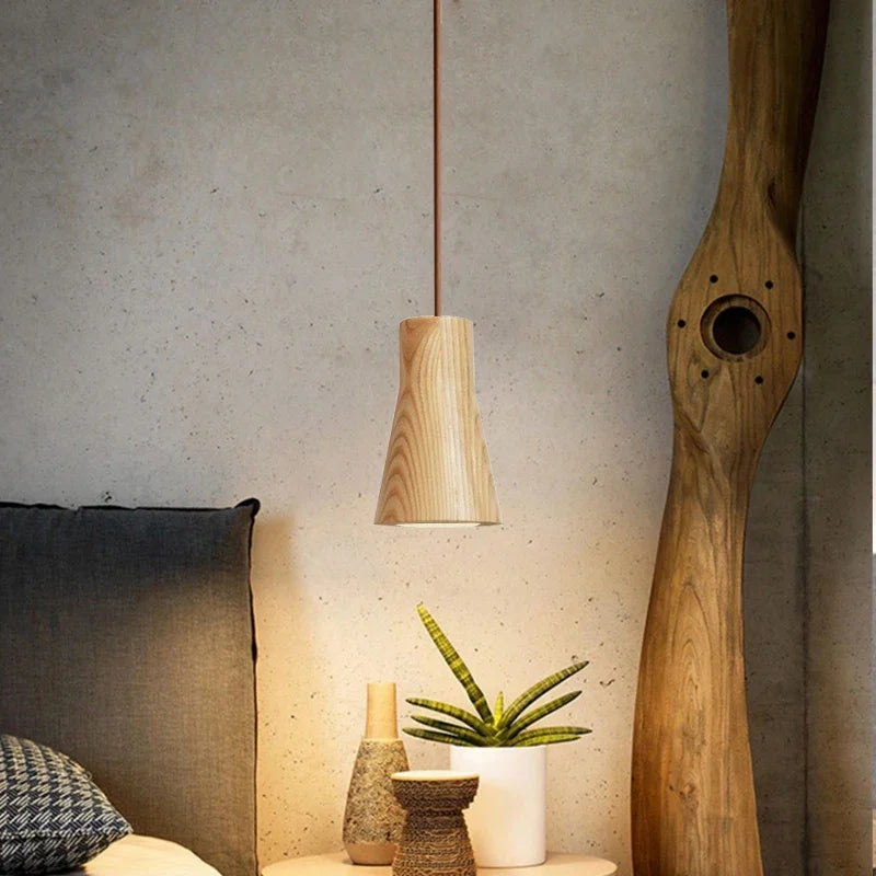 Aurelo Timber Pendant Light Nordic Style Wood Glow for Living Room
