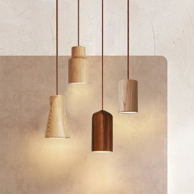 Aurelo Timber Pendant Light Nordic Style Wood Glow for Living Room